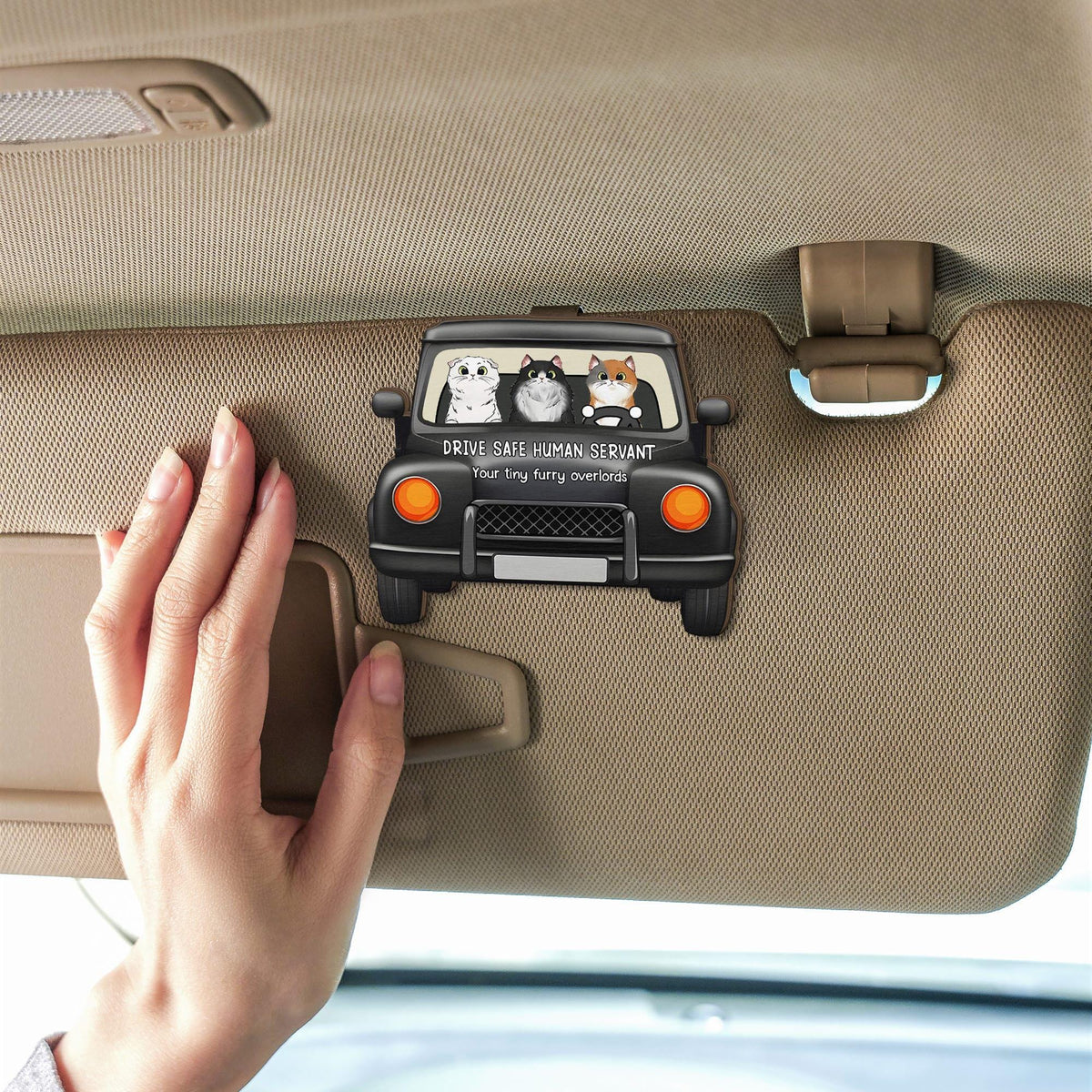Drive Safe cat Lovers Drive Safe Human Servant Personalized Wooden Car Visor Clip, Pet Lover Gift, Dog Cat LOver, Funny Pet Gift