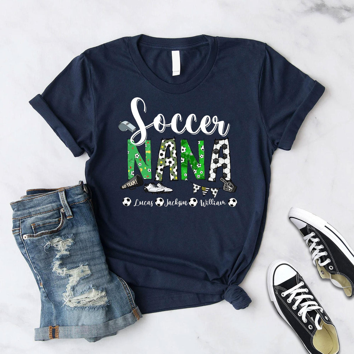 Personalized Soccer Grandma T-Shirt, Soccer Mom Shirt, Soccer Nana Shirts, Custom Kid's Name Sweatshirt, Sport Gift for Grandma, Mom, Gigi