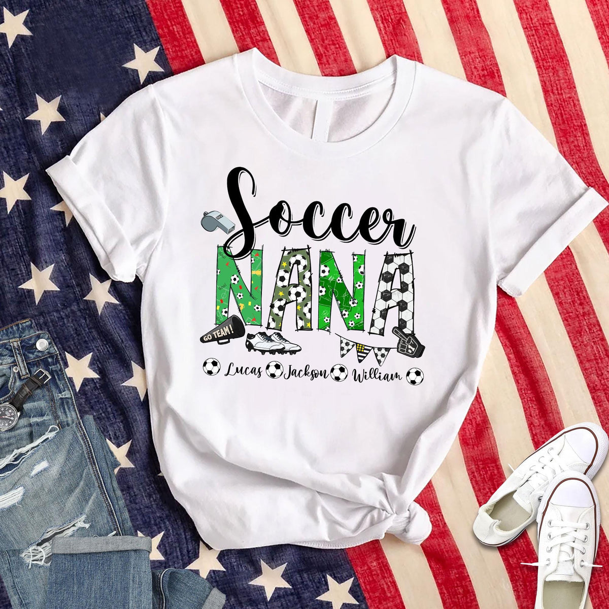 Personalized Soccer Grandma T-Shirt, Soccer Mom Shirt, Soccer Nana Shirts, Custom Kid's Name Sweatshirt, Sport Gift for Grandma, Mom, Gigi