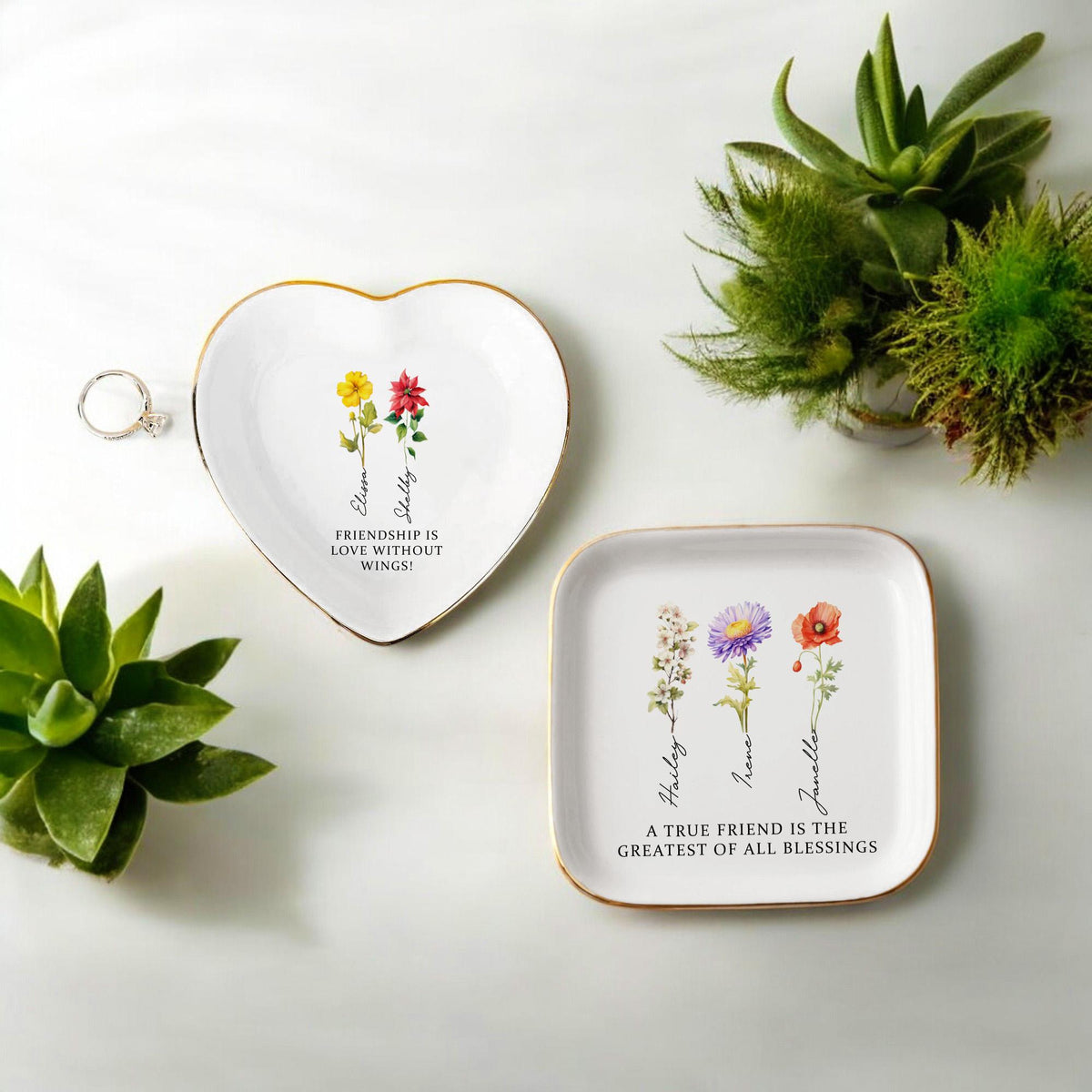 Custom Birth Flower Trinket Dish, Jewelry Dish, Gift For Her, Birthflower Gift, Trinket Dish, Bestie Gifts, Ceramic Dish, Birthday Gift