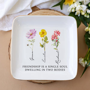Custom Birth Flower Trinket Dish, Jewelry Dish, Gift For Her, Birthflower Gift, Trinket Dish, Bestie Gifts, Ceramic Dish, Birthday Gift