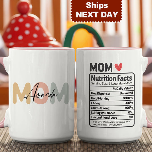 Personalized Mom Mug, Custom Name Coffee Cup, Funny Mom Gift, Mother's Day Gift, Mom Nutrition Facts Mug, Gift for Mom, Cute Coffee Mug
