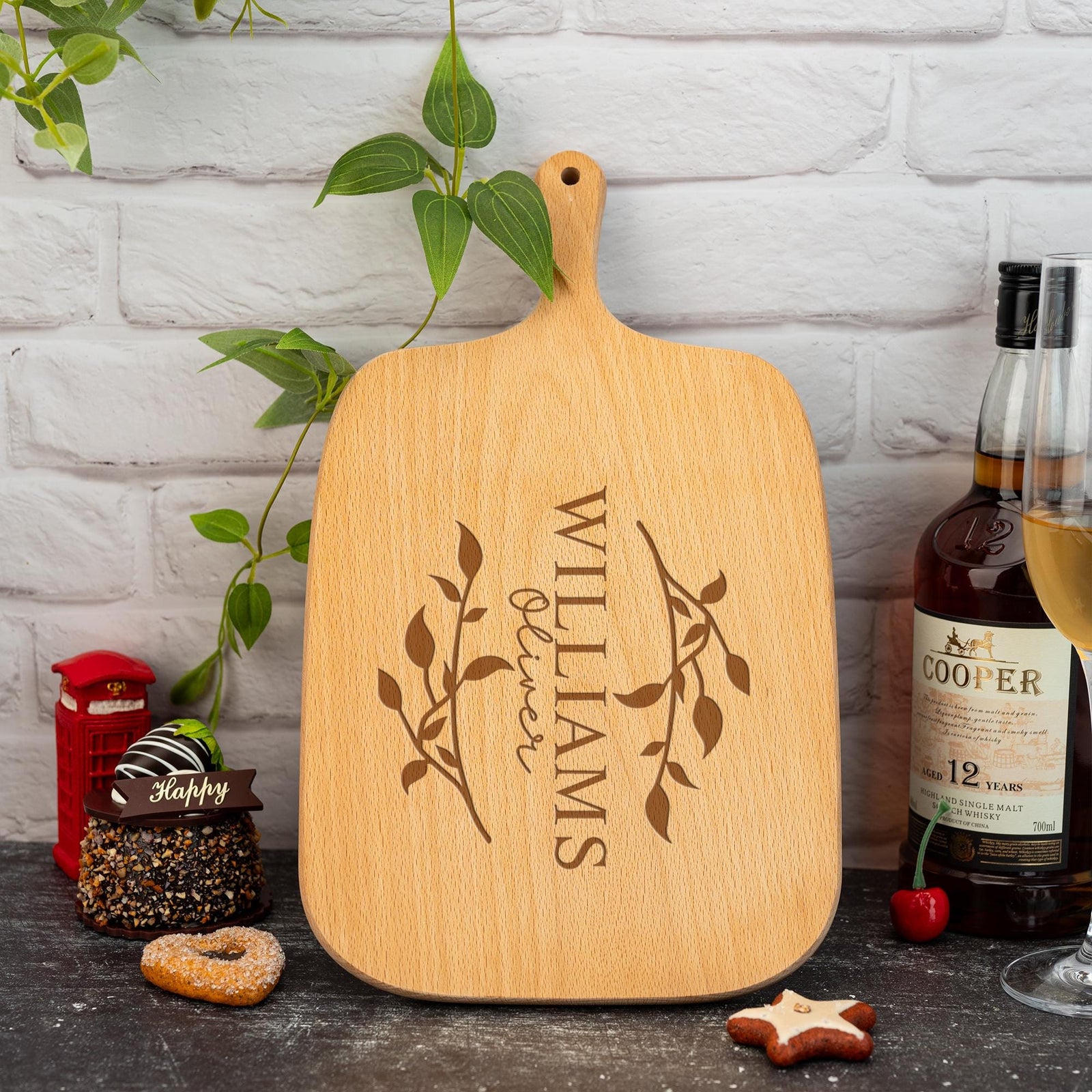 Custom Cutting Board, Personalized Engraved Wood Board, Charcuterie Board with Handle, Custom Gift for Wedding, Housewarming, Valentines
