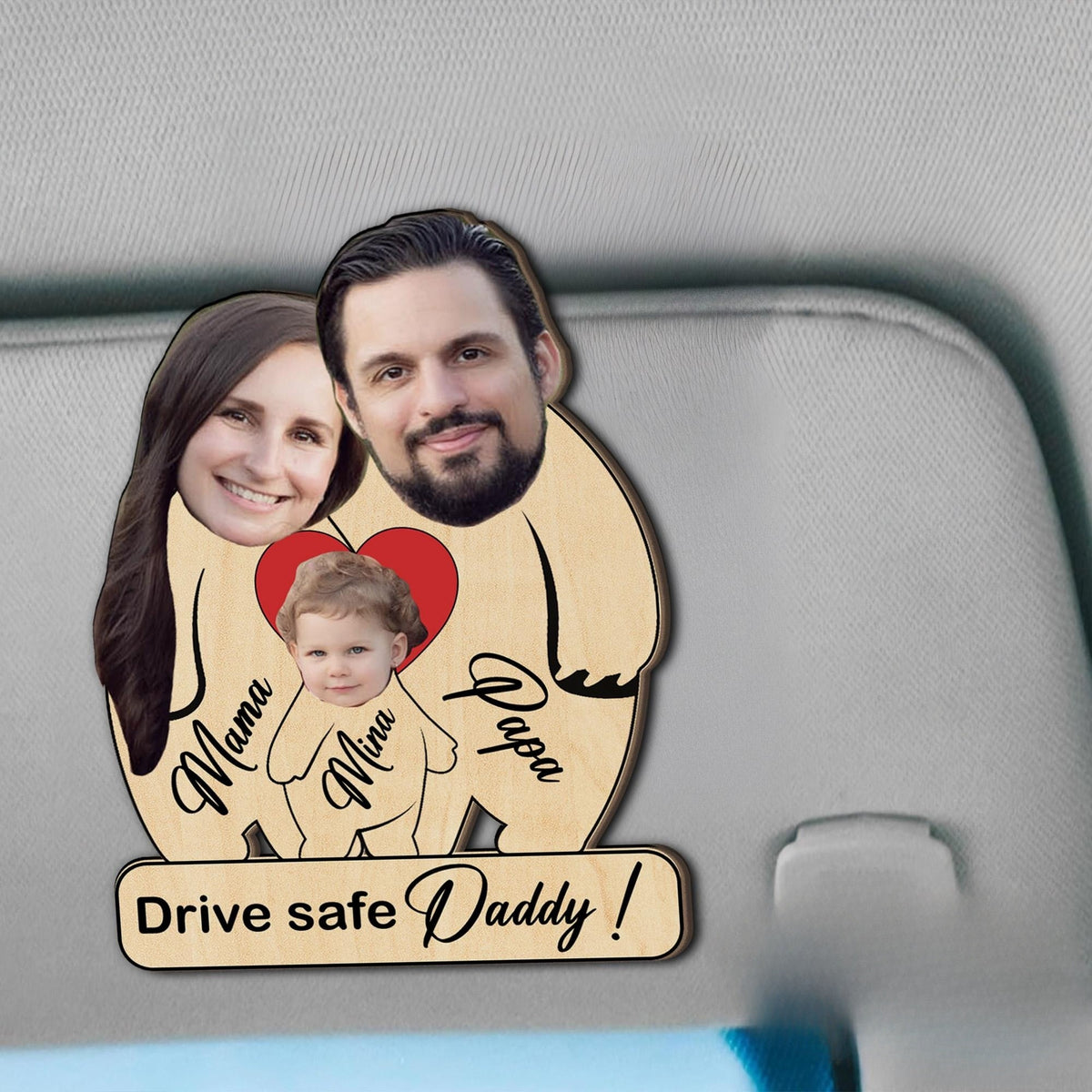 Personalized Wooden Bear Family Puzzle Car Visor Clip, Drive Safe Bear Family Puzzle Car Visor Clip, Family Puzzle Keepsake, Bear Lover Gift