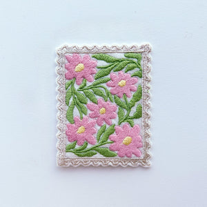 Flower Stamp Iron on Patches, Floral Embroidered Applique, Vintage Stamp Patch, Decor for Jeans Bag Sweatshirt, Small Gift Ideas