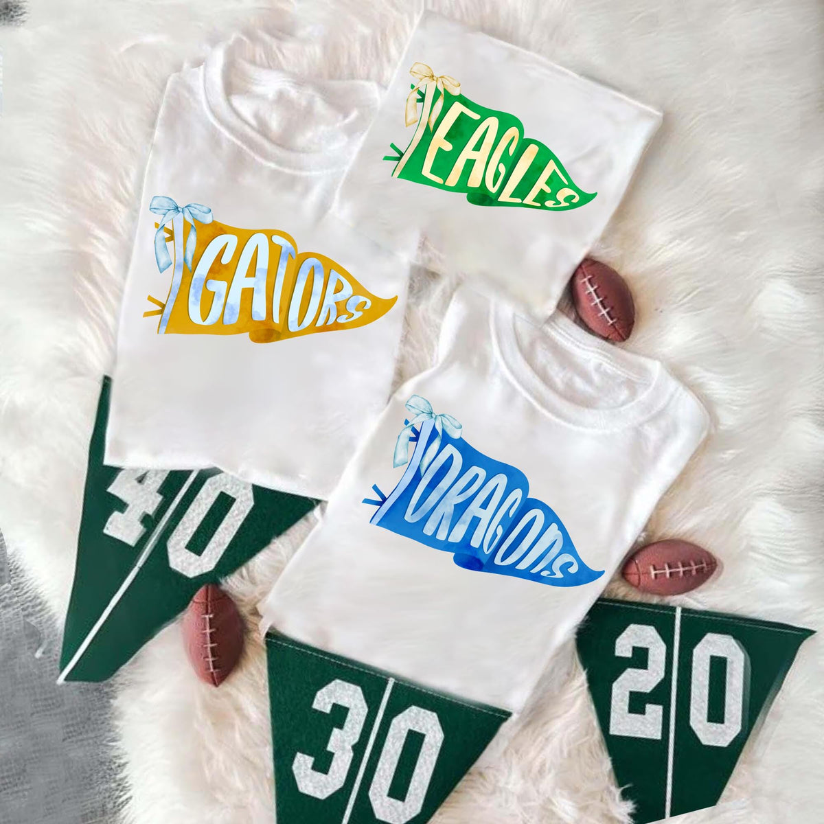 Custom Watercolor Pennants Flag Mascot Shirt, Girly Mascot shirt, School Spirit Shirt, Matching Team Tee, Personalized School Team