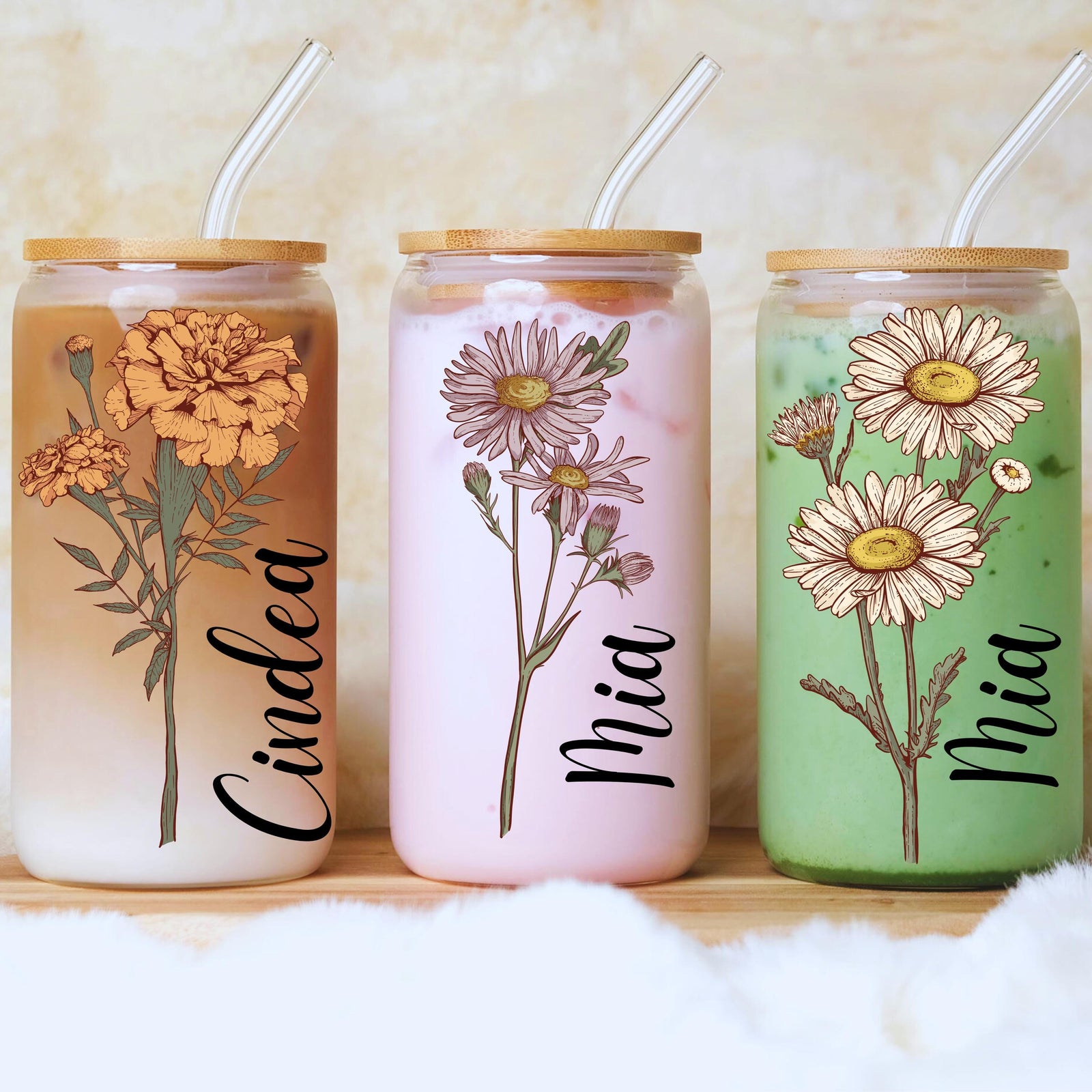 Personalized Iced Coffee Cup, Custom Name Cup, Tumbler Glass with Straw, Bachelorette Gifts, Aesthetic Cups, Party Favors, Cute Fall Cup