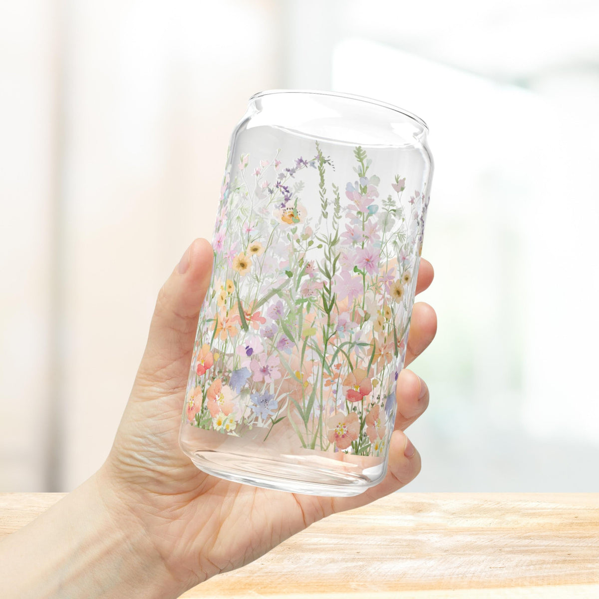 Wildflower Iced Coffee Glass Tumbler Cottagecore Floral Glass Can With Lid And Straw Flower Coffee Cup For Women Gift For Coffee Lover 16oz