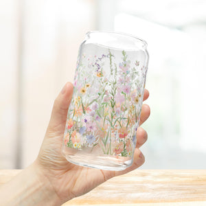 Wildflower Iced Coffee Glass Tumbler Cottagecore Floral Glass Can With Lid And Straw Flower Coffee Cup For Women Gift For Coffee Lover 16oz