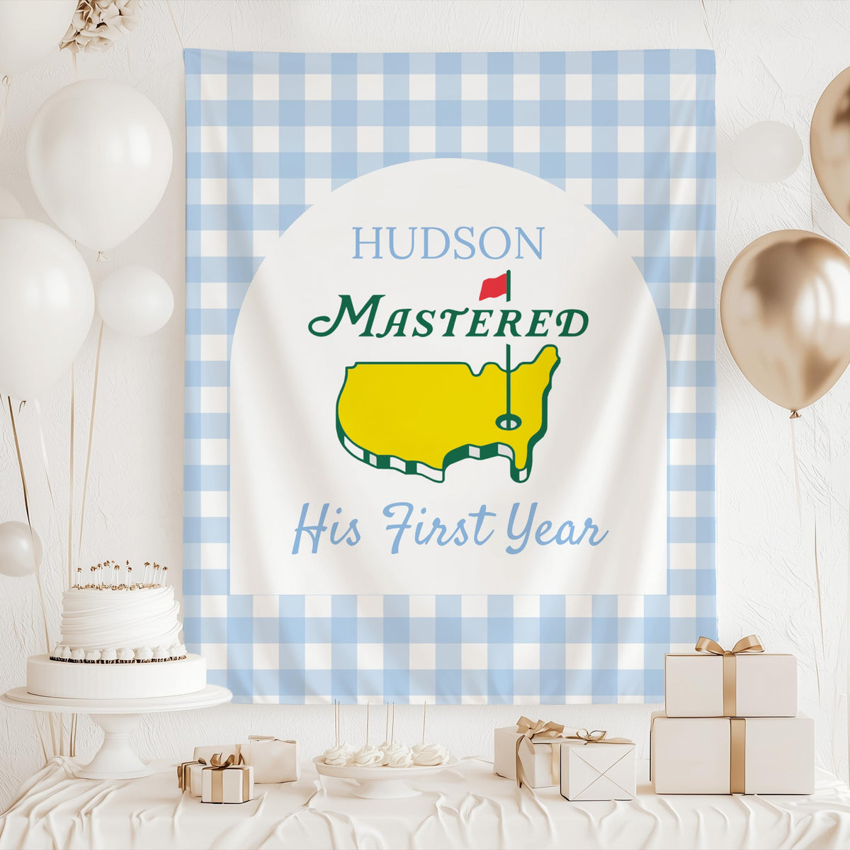 Masters 1st Birthday Party Decor, Masters Birthday Banner, Golf 1st Birthday Backdrop, Mastered First Birthday Banner, Personalized 1st Sign