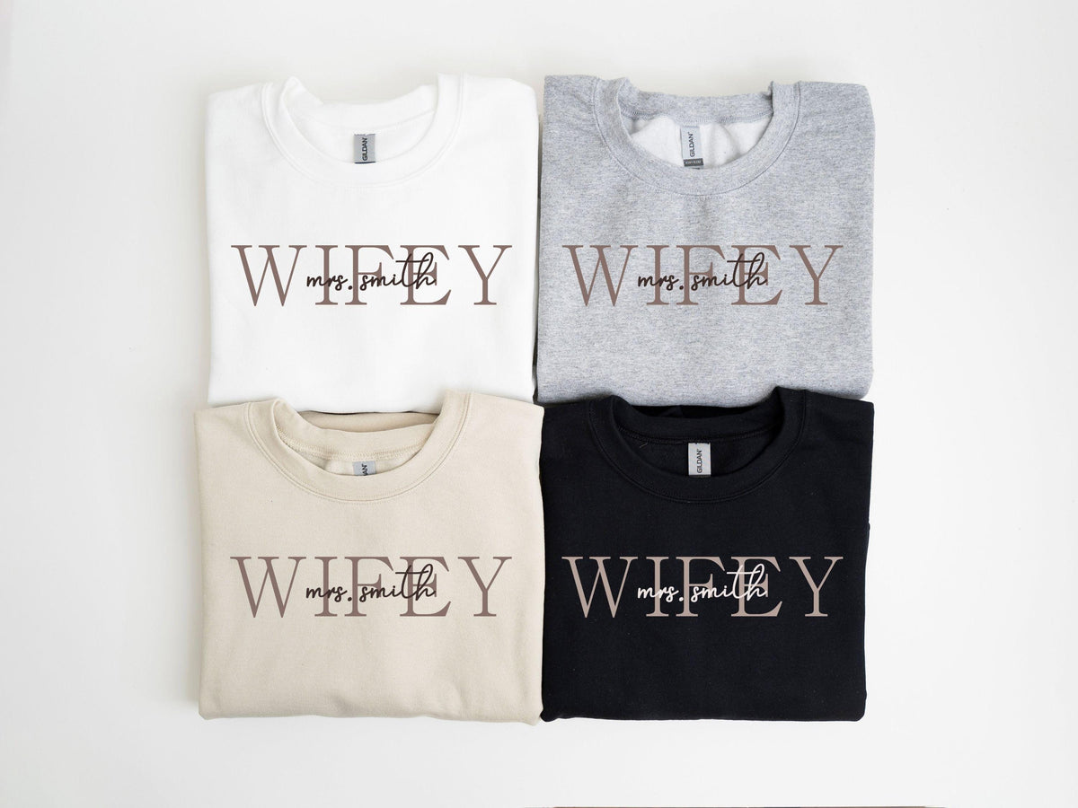 Custom Wifey Sweatshirt with Date on Sleeve, Personalized Wife Sweatshirt, Mrs Sweatshirt, Best Gifts For Women, Bride Sweatshirt
