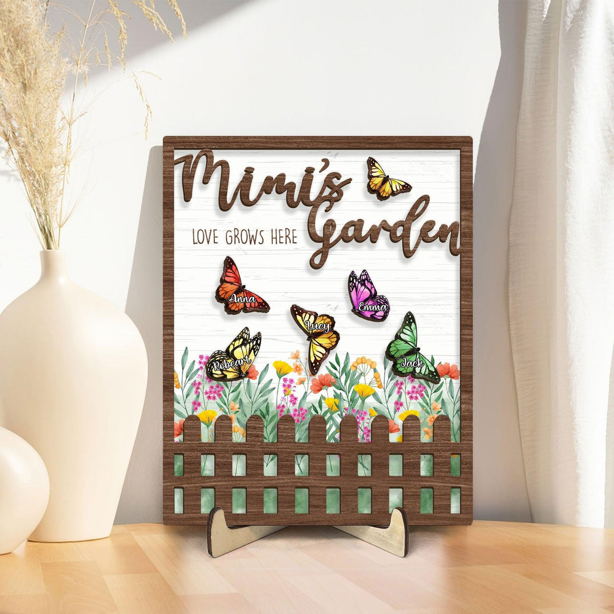 Personalized Grandma Garden Plaque, Custom Kid's Name Wooden Sign, Mom's Garden Love Grows Here Wood Sign, Mother's Day Gift For Mom,Grandma