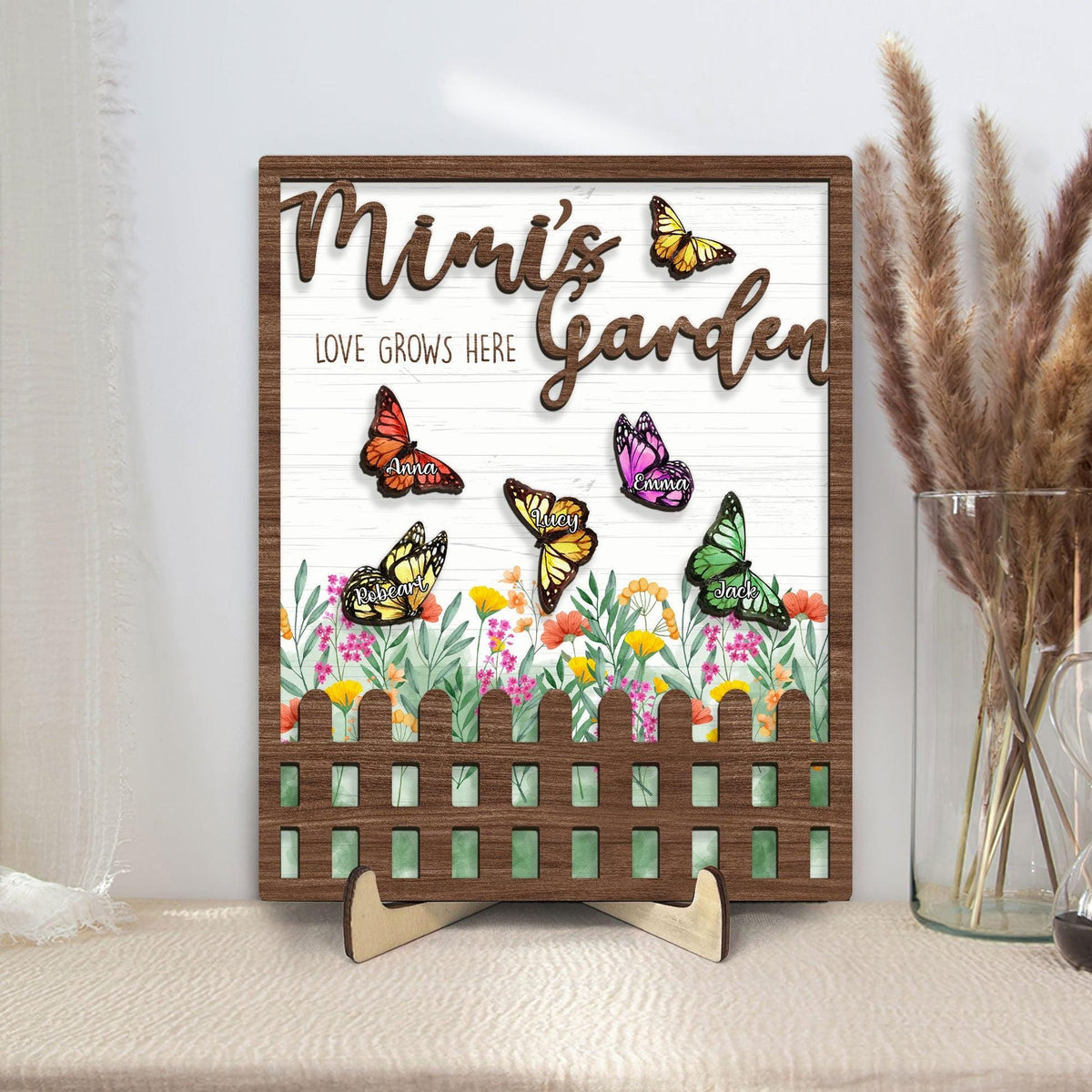 Personalized Grandma Garden Plaque, Custom Kid's Name Wooden Sign, Mom's Garden Love Grows Here Wood Sign, Mother's Day Gift For Mom,Grandma