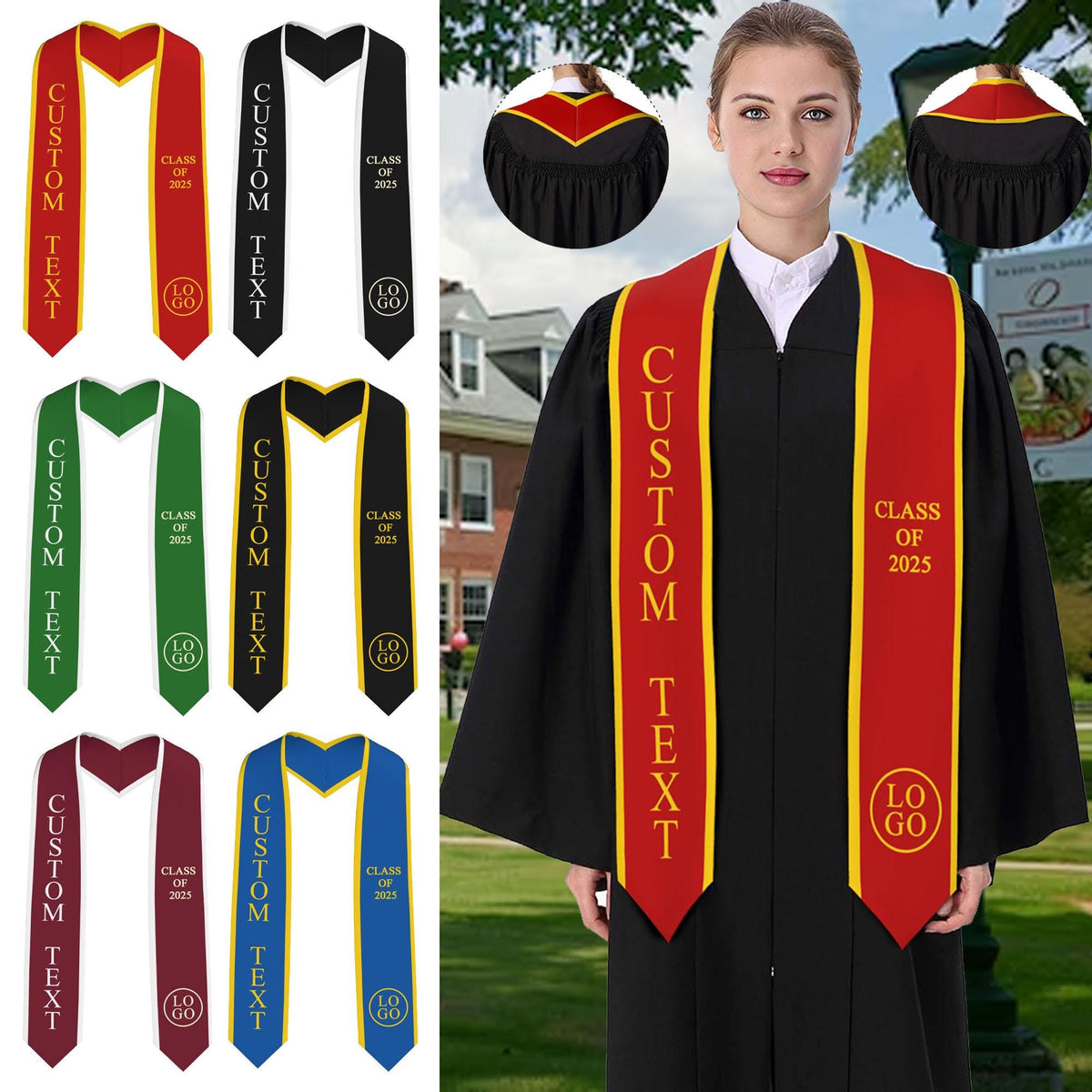 Custom College Graduation Sash, Personalized Graduation Stole, College Name/your name/your LOGO on Stole, Custom Text Stole, Graduation Sash