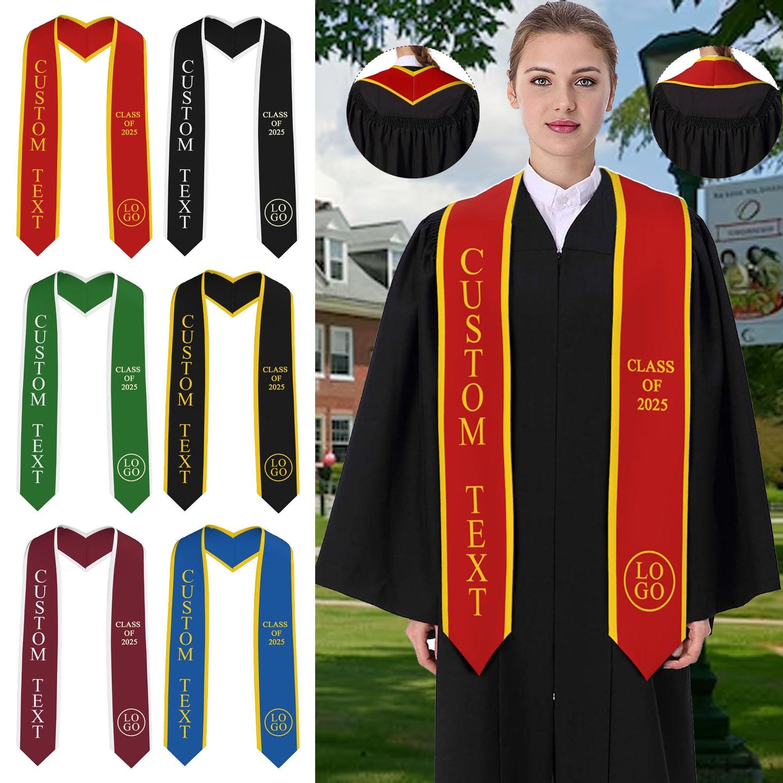 Custom College Graduation Sash, Personalized Graduation Stole, College Name/your name/your LOGO on Stole, Custom Text Stole, Graduation Sash