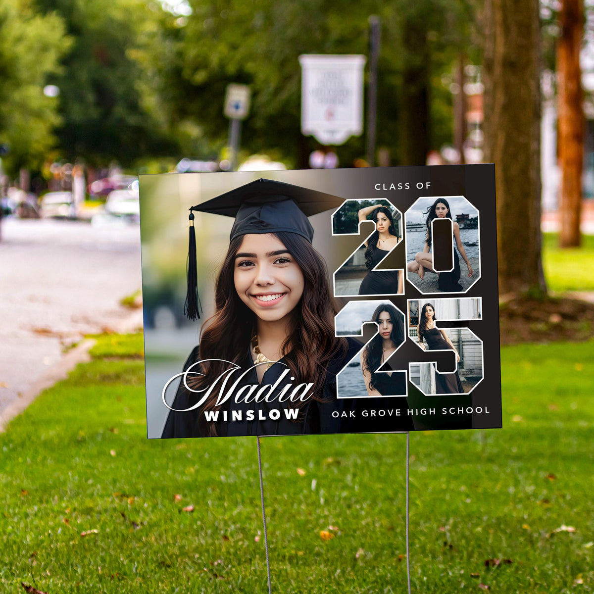 Custom 2025 Senior Yard Signs - 24''x18'' Coroplast Yard Sign with H Stake, Personalized Photo + Name + School, High School Graduating Class