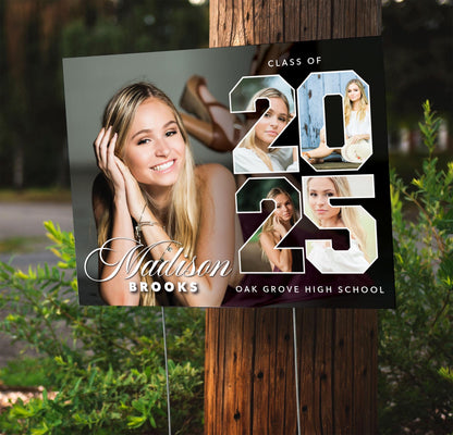 Custom 2025 Senior Yard Signs - 24''x18'' Coroplast Yard Sign with H Stake, Personalized Photo + Name + School, High School Graduating Class
