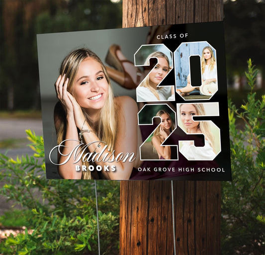 Custom 2025 Senior Yard Signs - 24''x18'' Coroplast Yard Sign with H Stake, Personalized Photo + Name + School, High School Graduating Class