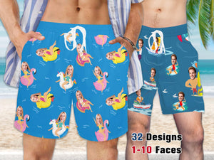 Custom Men Bathing Suit, Funny Swim Trunks,Personalized Face Men Swimsuit,Face Swimwear,Custom Christmas gifts,Flamingo Beach Short,For Dad