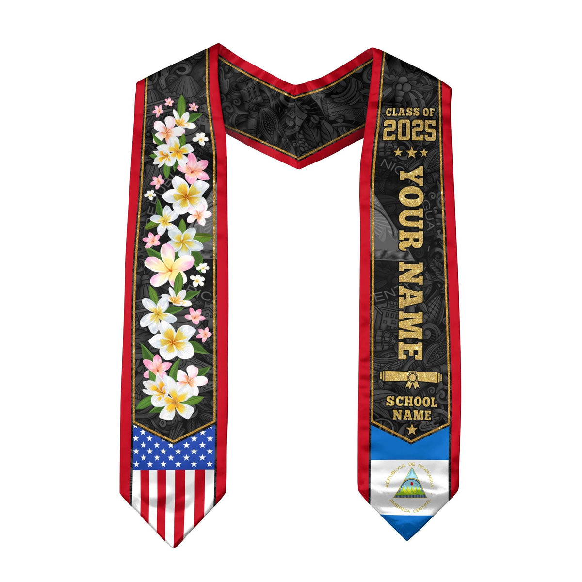 Personalized Nicaragua American Flag Graduation Sash 2025, Nicaragua Graduation Gift Stole Custom, Nicaragua Graduation Sash 2025 Gift