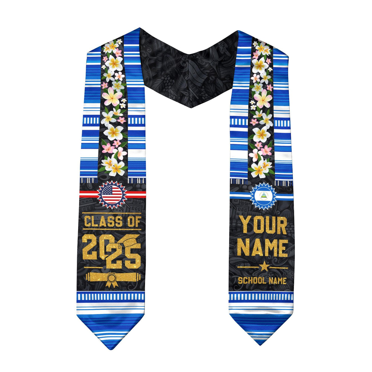 Personalized Nicaragua American Flag Graduation Sash 2025, Nicaragua Graduation Gift Stole Custom, Nicaragua Graduation Sash 2025 Gift