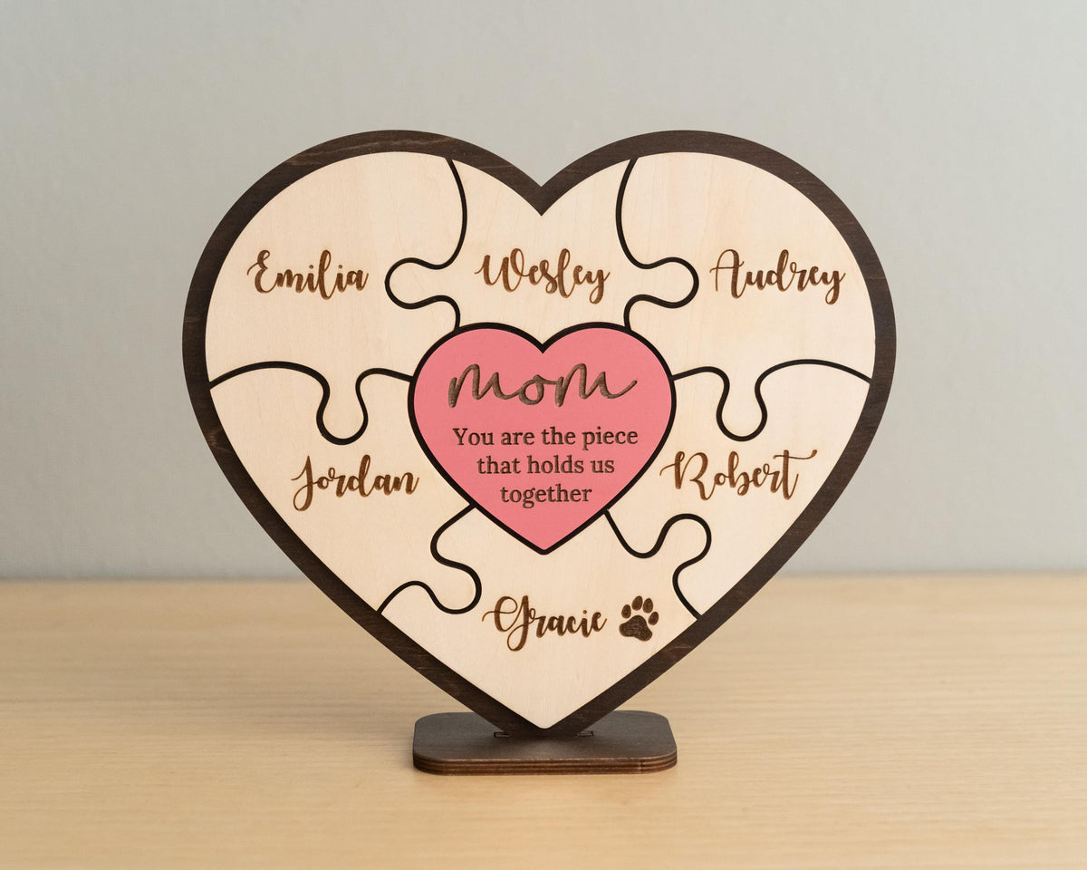 Mother's Day Puzzle Piece Sign - Small, Personalized Gifts for Mom from Kids, Birthday Present, You Are the Piece That Holds us Together