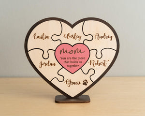 Mother's Day Puzzle Piece Sign - Small, Personalized Gifts for Mom from Kids, Birthday Present, You Are the Piece That Holds us Together