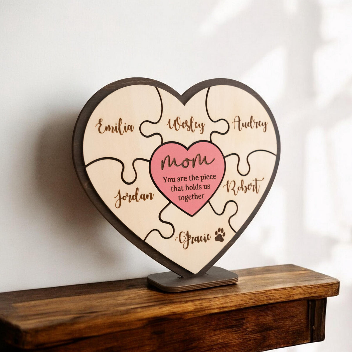 Mother's Day Puzzle Piece Sign - Small, Personalized Gifts for Mom from Kids, Birthday Present, You Are the Piece That Holds us Together