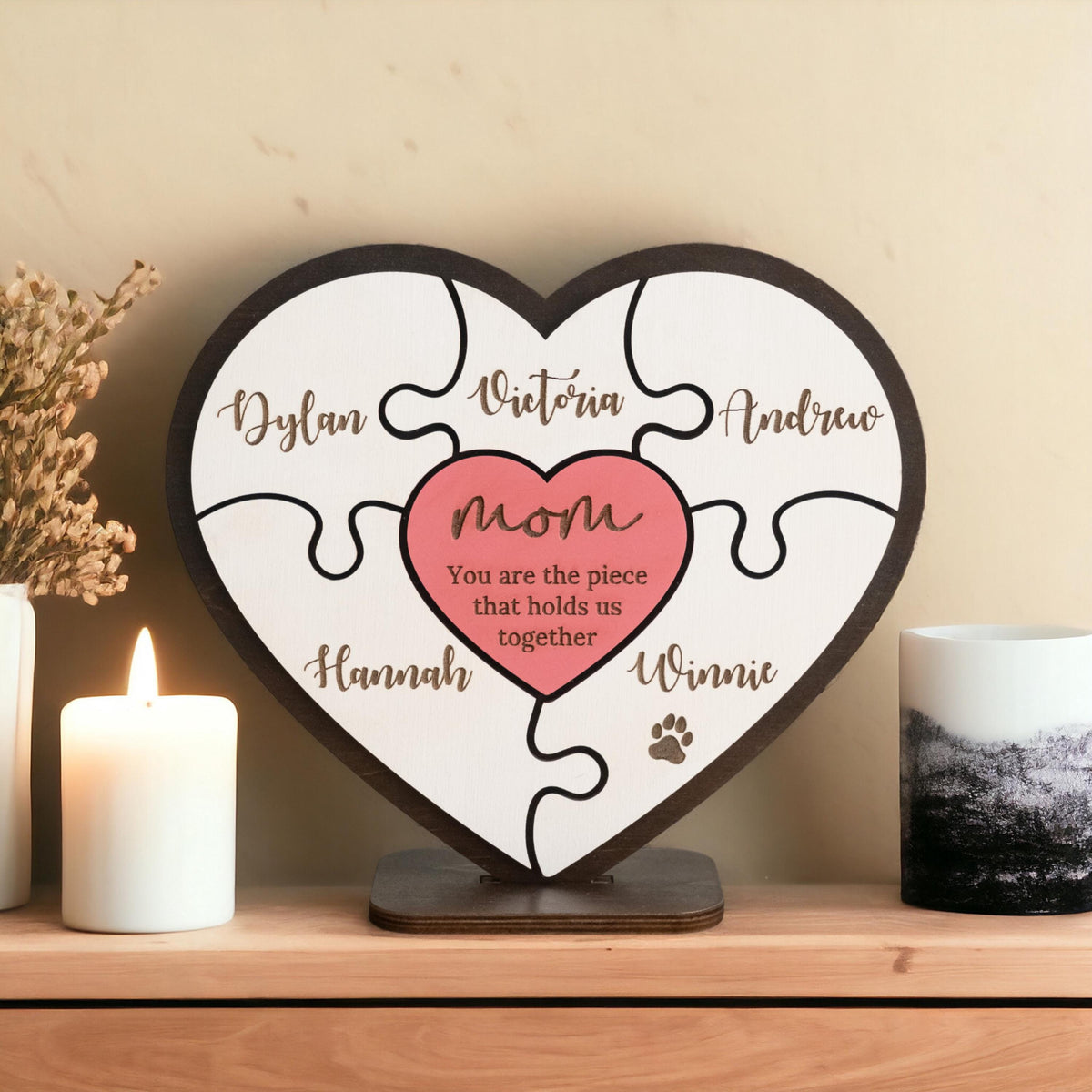 Mother's Day Puzzle Piece Sign - Small, Personalized Gifts for Mom from Kids, Birthday Present, You Are the Piece That Holds us Together