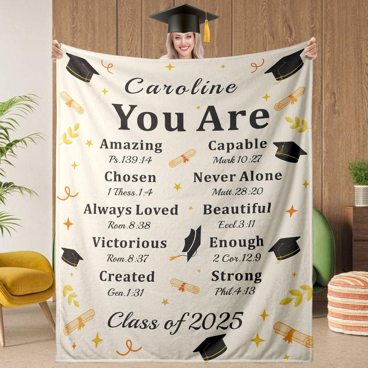 Custom 2025 Graduation Throw Blanket, Personalized 2025 Name Blanket, Graduation Gift for Him Her, Present for Daughter Son Class of 2025