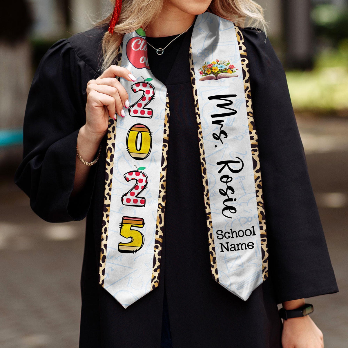 Custom Teacher Graduation Stole Class Of 2025, Teacher Stole 2025,Teacher Stole, Pencil Stole Graduation For Teachers, Sash For Teacher