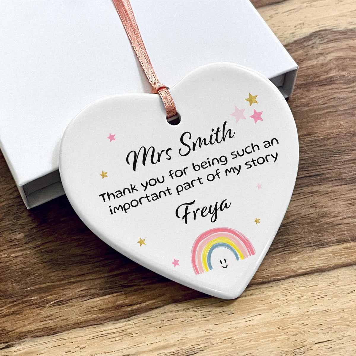 Personalised Teacher Gift Thank You For Being Part Of My Story Ceramic Heart Ornament Hanging Leaving School TA Appreciation Custom Name