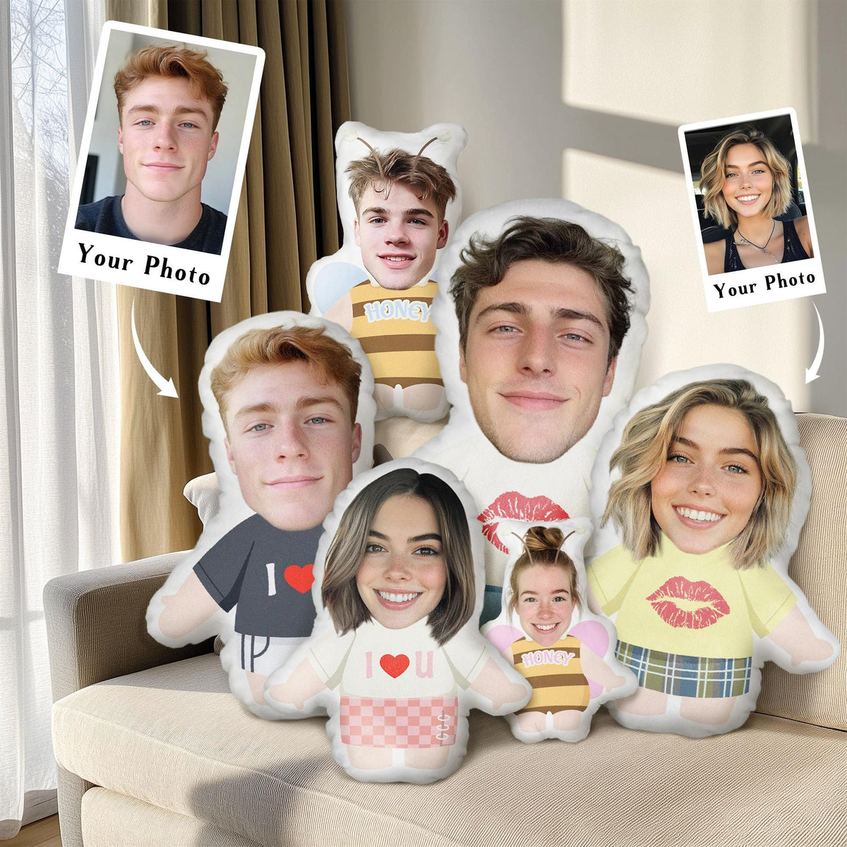 Personalized Photo Humanoid Cushion,Face Pillow,Custom Shaped Pillow,Couple Toys Dolls,Birthday Gift For Him & Her,Boyfriend Gift