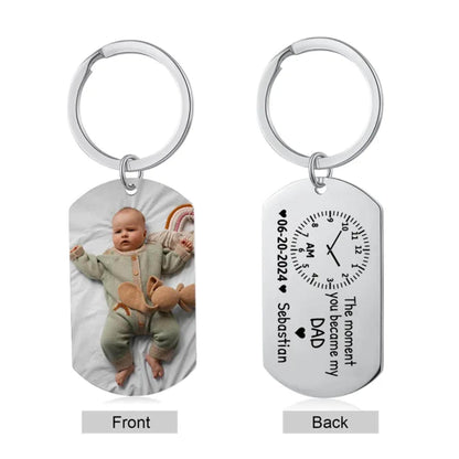 Personalized Baby Photo Keychain, The Moment You Became My Dad/Mommy Keychain, New Born Keychain,Gifts for Dad, Mother's Day Gift