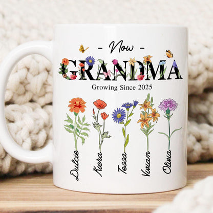 Personalized First Mom Now Grandma Gift, Grandmas Garden Mug, Custom Flower Birth Month Garden, Birthday Gift For Grandma, Mother's Day Gift