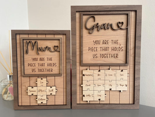 Personalised Mother's Day Puzzle Jigsaw Sign, Piece that Holds Us Together Frame, Mother's Day Gift, Anniversary, Birthday, Grandparent Gift