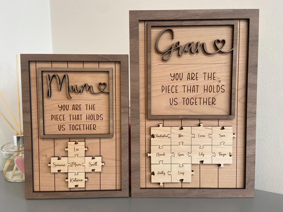 Personalised Mother's Day Puzzle Jigsaw Sign, Piece that Holds Us Together Frame, Mother's Day Gift, Anniversary, Birthday, Grandparent Gift