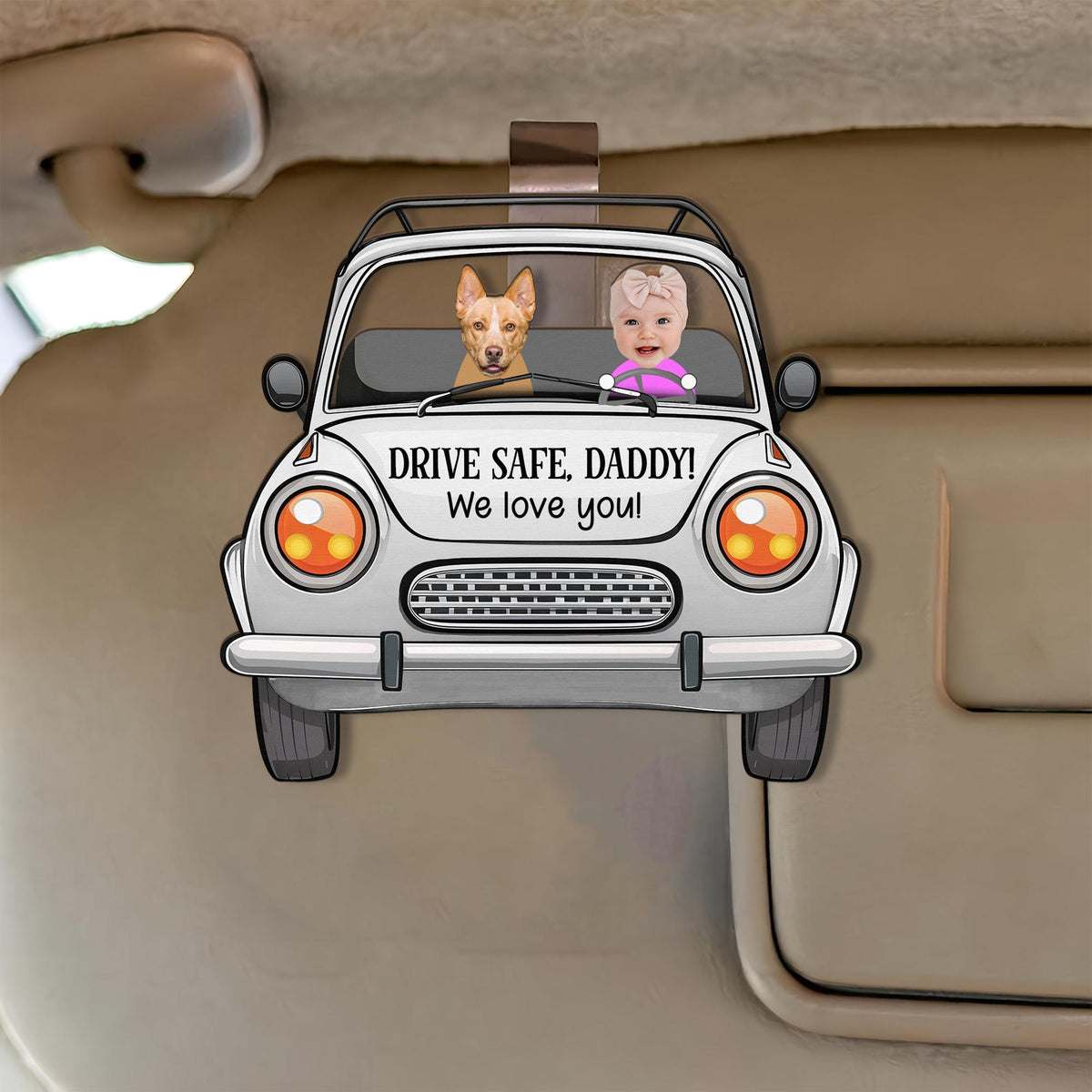 Custom Face Baby Visor Clip, Custom Photo Drive Safe Daddy Car Hanger, Personalized Photo Wooden Car Visor Clip, Fathers Day Gift For Dad