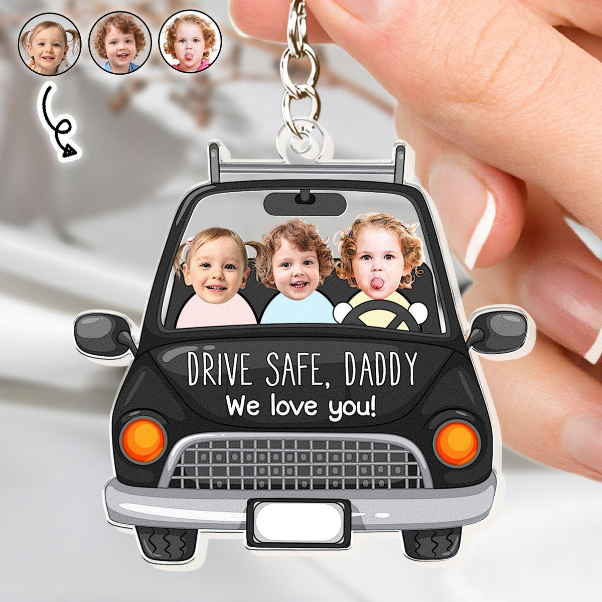 Drive Safe Daddy -Personalized Photo Keychain, Funny Car Gift,Custom Funny Face With Kid