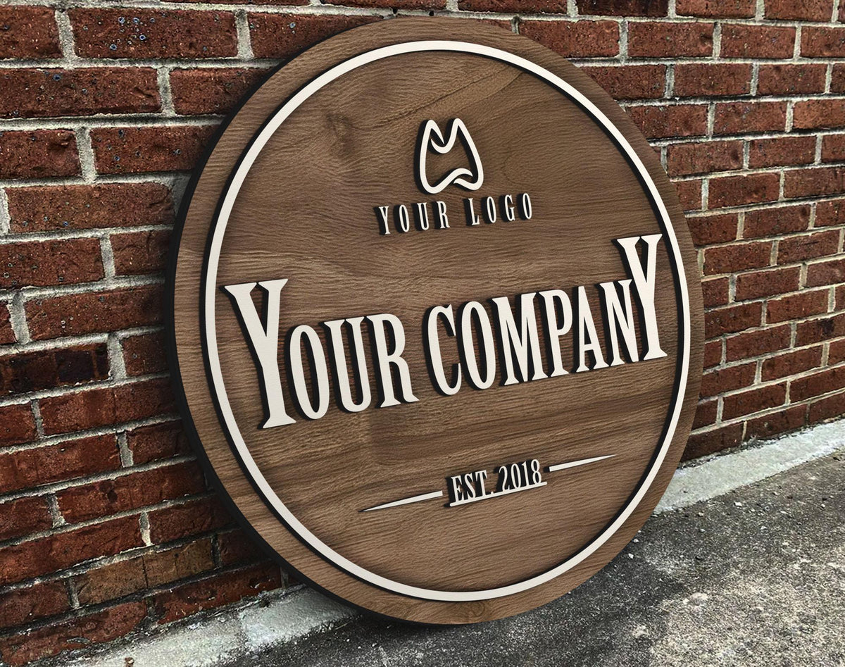 Personalized Wooden Logo Sign, Wooden Round Sign, Custom Wood Office Sign, Business Commerical Signage, Shop Logo Sign, Laser Cut Logo Sign