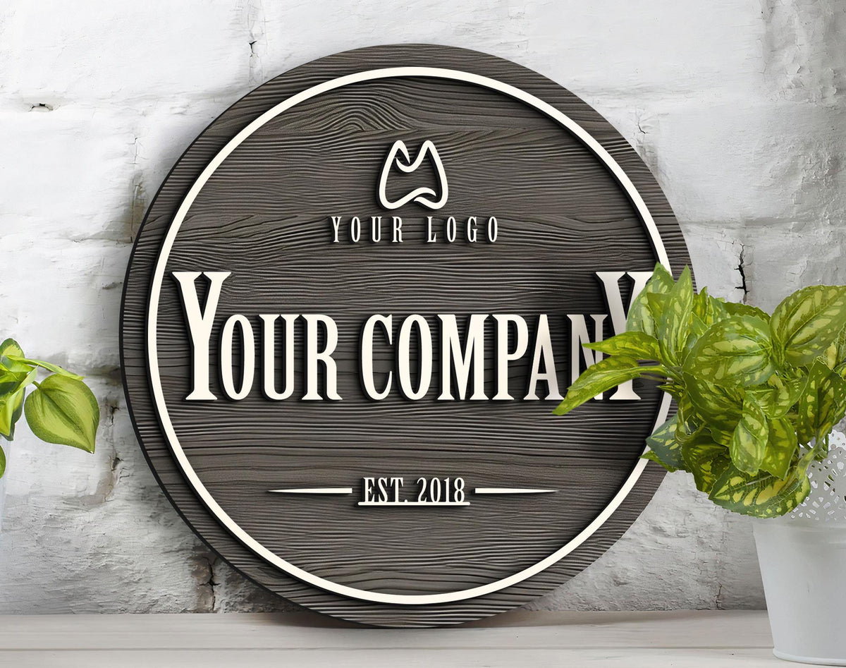 Personalized Wooden Logo Sign, Wooden Round Sign, Custom Wood Office Sign, Business Commerical Signage, Shop Logo Sign, Laser Cut Logo Sign