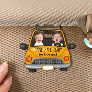 Drive Safe Daddy, Personalized Photo Wooden Car Visor Clip, Custom Funny Face With Kid, Funny Car Gift, Cute Car Decor, Father Day Gift