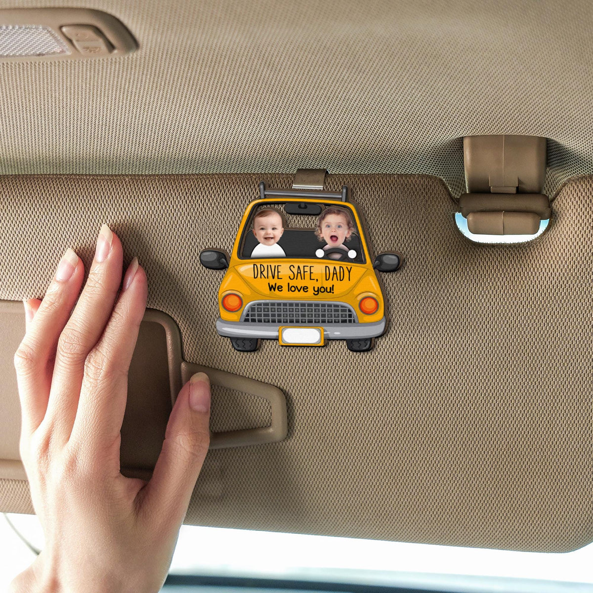 Drive Safe Daddy, Personalized Photo Wooden Car Visor Clip, Custom Funny Face With Kid, Funny Car Gift, Cute Car Decor, Father Day Gift