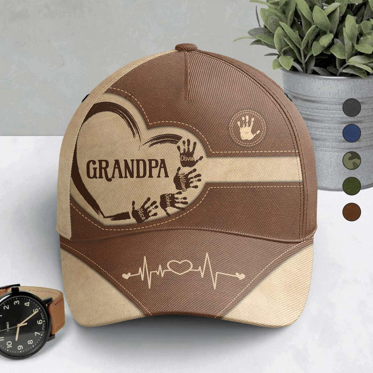 Personalized Grandpa Dad Kids Handprints Classic Cap, Father's Day Gift For Dad, Cap For Grandpa, Hat For Husband, Dad And Kid Name Cap