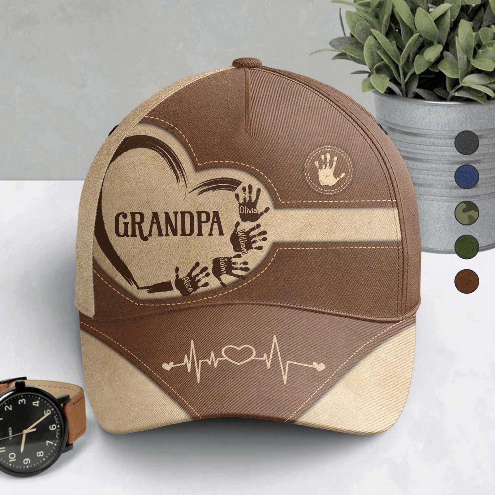Personalized Grandpa Dad Kids Handprints Classic Cap, Father's Day Gift For Dad, Cap For Grandpa, Hat For Husband, Dad And Kid Name Cap