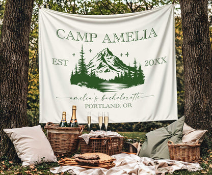 Camp Bachelorette Banner, Personalized Camp Bachelorette Flag Tapestry, Camping Bachelorette Banner, Camp Bachelorette Bridal Party Banner