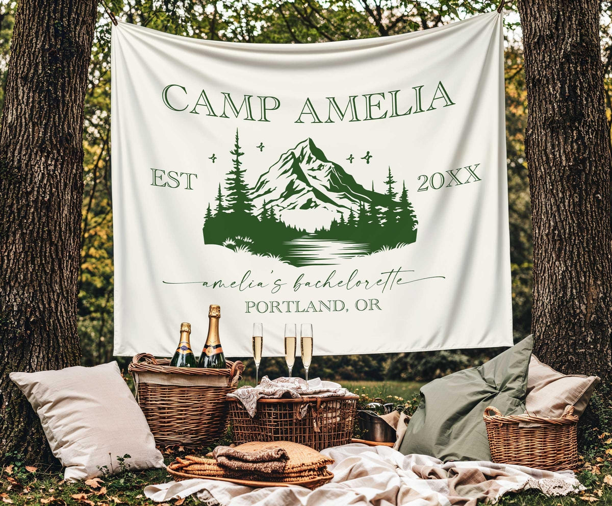 Camp Bachelorette Banner, Personalized Camp Bachelorette Flag Tapestry, Camping Bachelorette Banner, Camp Bachelorette Bridal Party Banner