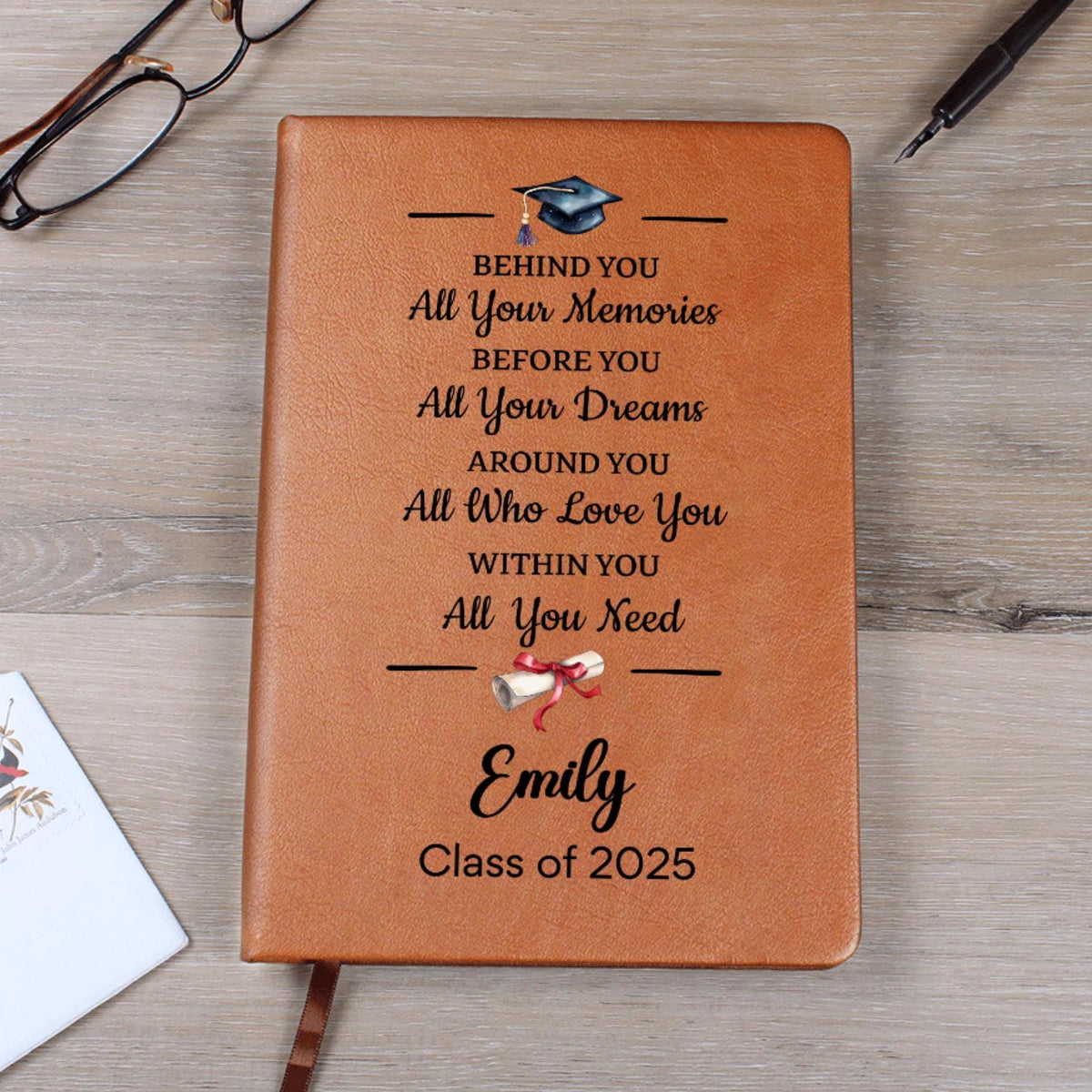 Personalized Graduation Gift Journal, Custom Name Notebook, A5 Vegan Leather Journal, Graduate Gift Class of 2025, Grad Gifts for Her