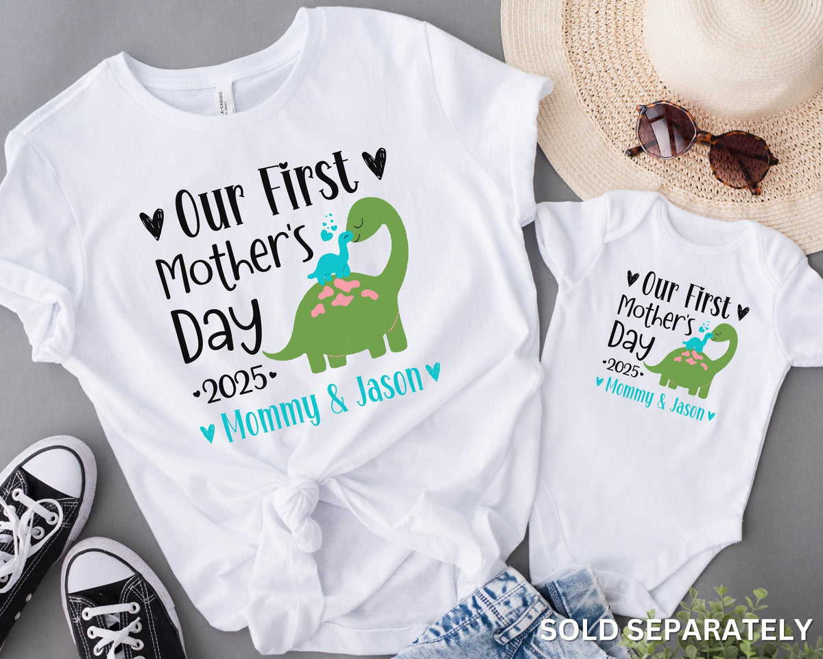 Personalized Our First Mothers Day Shirt, Mommy and me Dinosaur Matching Shirt, New Mom Mothers Day Gift, Mother And Baby First Mothers Day