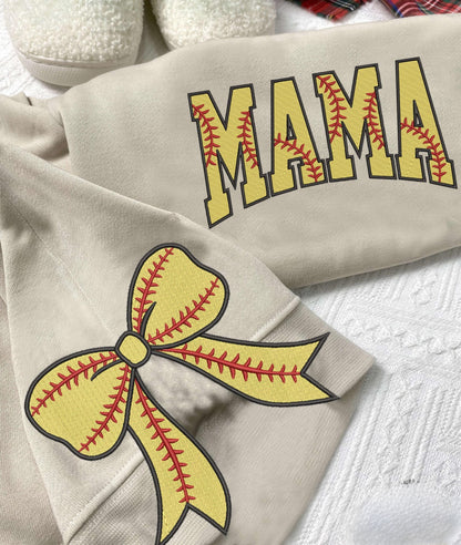 Embroidered Softball Mama Side Bow Sweatshirt, Mother's Day Shirt, Gift For Softball Lover Mom, Softball Season Shirt, Softball Mom Shirt